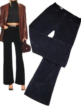 Citizens Humanity Womens Birkin Black Velvet Low Rise Wide Leg Flare Jeans 28